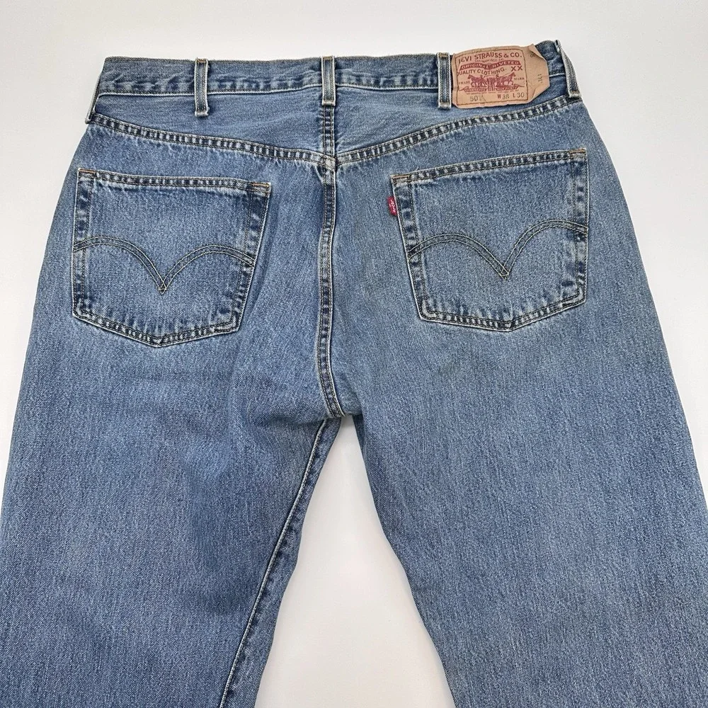 Levis Jeans Mens 38x30 (36x26 Fit) Blue Denim 501 Jeans Y2K 2007 Button Fly